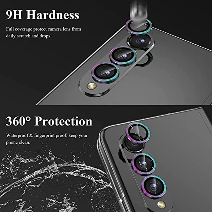 ELEYBTEH 2 Sets Camera Lens Protector for Samsung Galaxy Z Fold 5 5G, 9H Tempered Glass Camera Cover Screen Protector 3D Metal Individual Ring [Case Friendly] [Installation Tray] - Multi-Color by ELEYBTEH - Image 3