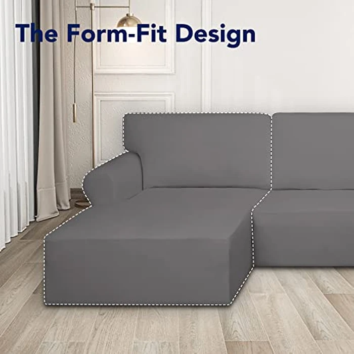 PureFit Super Stretch Sectional Couch Covers - 2 pcs Spandex Non Slip Sofa Covers with Elastic Bottom for L Shape Sectional Sofa Couch, Great for Kids & Pets (3 Seat Sofa + 2 Seat Chaise, Light Gray) by PureFit - Image 3