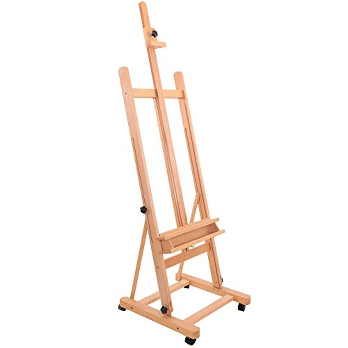 U.S. Art Supply Medium Wooden Studio H Frame Easel with Storage Tray and Wheels - Adjustable to 96" High, Holds 48" Canvas - Beechwood Artist Easel for Painting, Art Display, Portraits by U.S. Art Supply - Used - Very Good condition - US$90.64