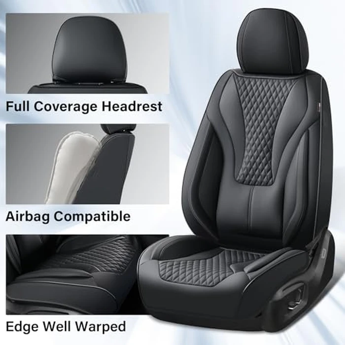 Coverado Waterproof Nappa Leather Car Seat Covers, Automotive Seat Covers，Front Car Seat Cushion & Car Seat Protector, Black Seat Covers Universal Fit for Most Cars, SUVs, Trucks by Coverado - Image 2