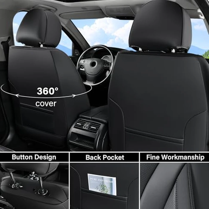 Coverado Waterproof Nappa Leather Car Seat Covers, Automotive Seat Covers，Front Car Seat Cushion & Car Seat Protector, Black Seat Covers Universal Fit for Most Cars, SUVs, Trucks by Coverado - Image 3