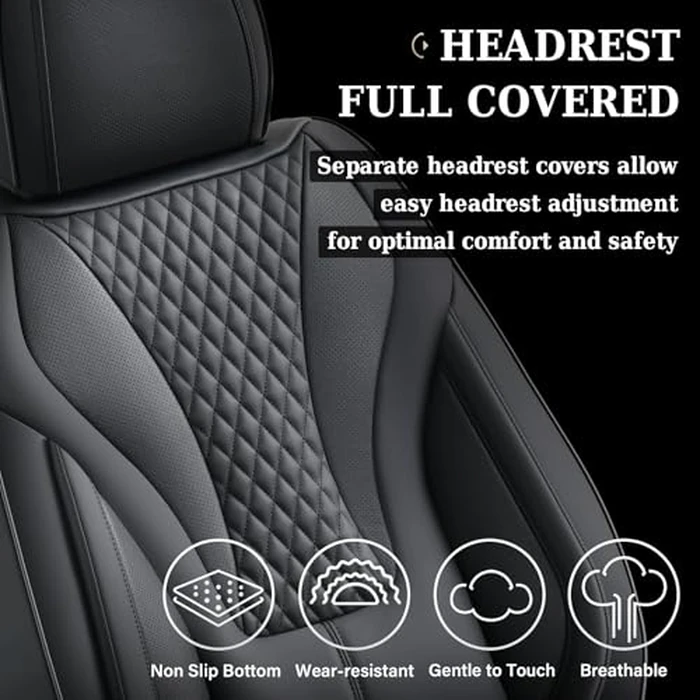 Coverado Waterproof Nappa Leather Car Seat Covers, Automotive Seat Covers，Front Car Seat Cushion & Car Seat Protector, Black Seat Covers Universal Fit for Most Cars, SUVs, Trucks by Coverado - Image 4