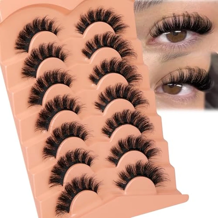 JIMIRE Mink Lashes Fluffy Cat Eye False Eyelashes D Curl Russian Strip Lashes Natural Look Soft Fake Lashes Volume Eyelash Extensions 7 Pairs Pack by JIMIRE - Used - Like New condition - CA$8.44