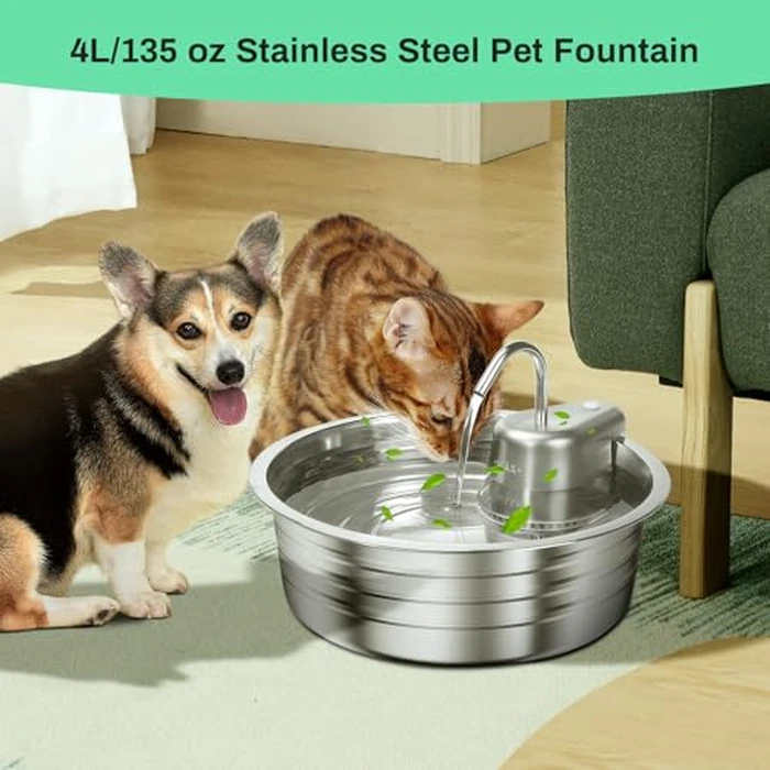 Cat Water Fountain, 4L/135OZ Stainless Steel Pet Fountain with 6 Filters Dog Water Dispenser, Dog Water Bowl Cat Drinking Fountains Watering Supplies with Ultra-Quiet Pump for Pets Indoor by EZMioo - Image 7