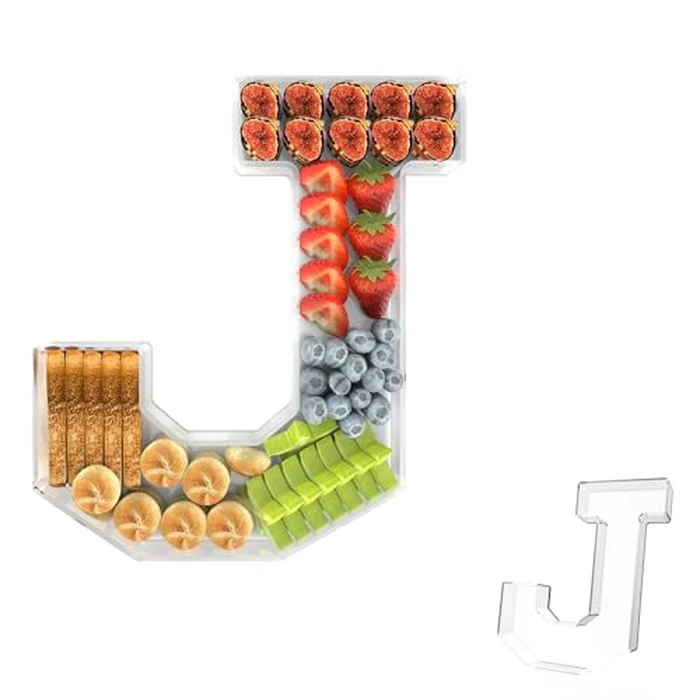 Tdsuco 11" Acrylic Letter Charcuterie Tray, Charcuterie Letters Fillable Box for food, Reusable Serving Cake Candy Dish Display Tray for Birthday Anniversary Party Decoration (Letter J) by Tdsuco - Image 1