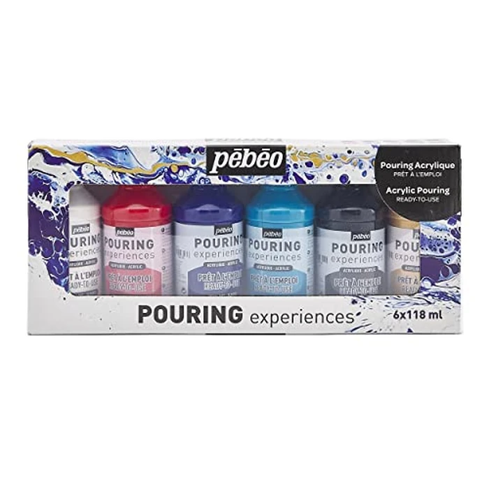 "Pébéo Acrylic Pouring Paint Starter Kit - Art and Painting Supplies, Ready-To-Pour Fluid Medium, 118 Milliliter Bottles, Set of 6 Assorted Colors " by PEBEO - Image 1