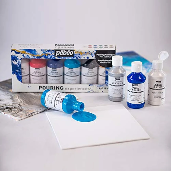 "Pébéo Acrylic Pouring Paint Starter Kit - Art and Painting Supplies, Ready-To-Pour Fluid Medium, 118 Milliliter Bottles, Set of 6 Assorted Colors " by PEBEO - Image 4