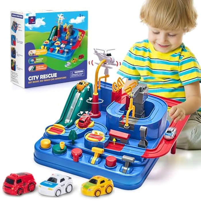 Hahaland 3 Year Old Boy Toys - Race Track Toys, Car Toy for Boys 3-4, Puzzle Track Rescue Racer Game with Magnetic Helicopter, STEM Learning, Montessori, Toddler by hahaland - Used - Very Good condition - US$25.67
