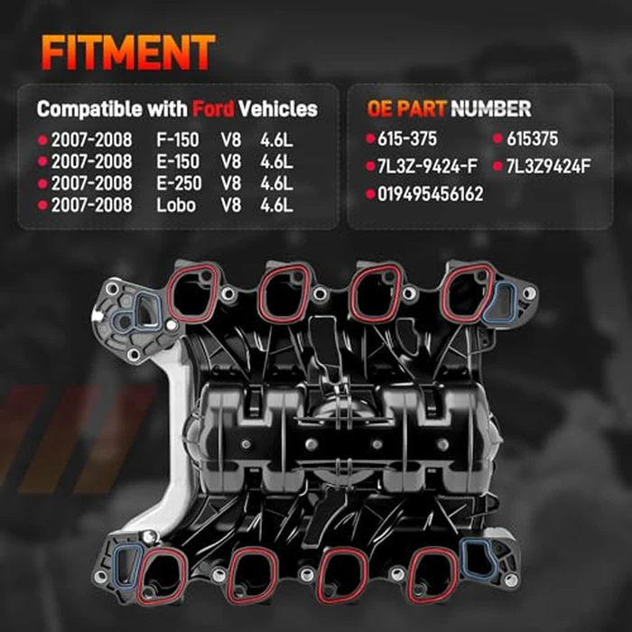 615-375 Engine Upper Intake Manifold with Gasket ＆ Thermostat Kit Compatible with Ford 2007 2008 E-150 E-250 F-150 Lobo V8 4.6L Replace# 615375 7L3Z-9424-F 7L3Z9424F 019495456162 by GDUKOP - Image 2