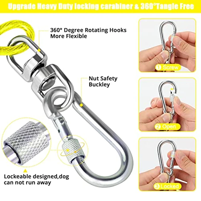 jenico Dog Tie Out Cable, 10/15/20/30/40/50/70/100/150FT Runner Cable with Swivel Hook and Shock Spring, Dog Leash Run Tether for Yard Outdoor and Camping,for Small to Medium Pets Up to 500 LBS by jenico - Image 3