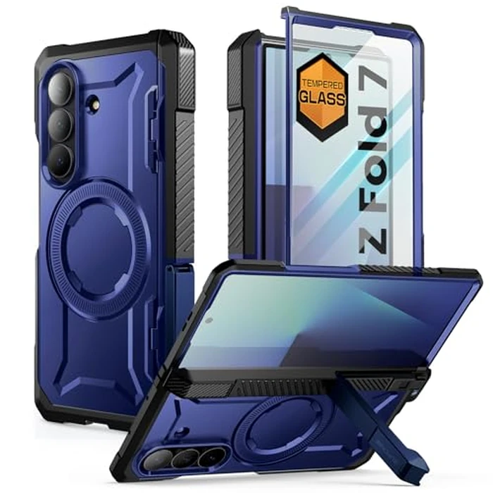 SUPCASE for Samsung Galaxy Z Fold 7 Case with Kickstand (UB Grip), [Compatible with MagSafe] [Built-in Tempered Glass Screen Protector] [Hinge Coverage] Military-Grade Protection Phone Case (Azure) by SUPCASE - Used - Acceptable condition
