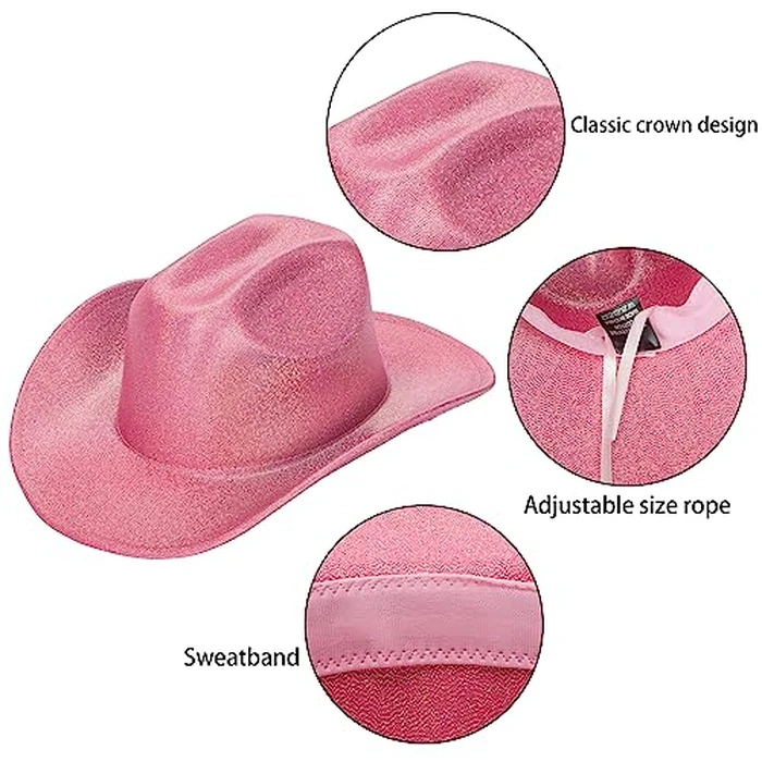 Mealah Holographic Western Cowboy Hat for Women - Sparkly Cowgirl Hat for for Wedding Music Costume Party(M-L) Rose Pink by Mealah - Image 3