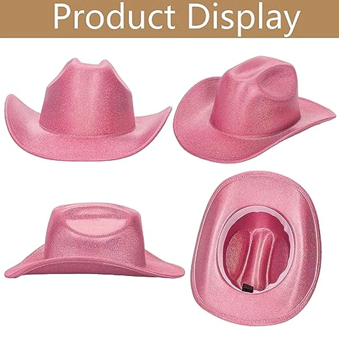 Mealah Holographic Western Cowboy Hat for Women - Sparkly Cowgirl Hat for for Wedding Music Costume Party(M-L) Rose Pink by Mealah - Image 4