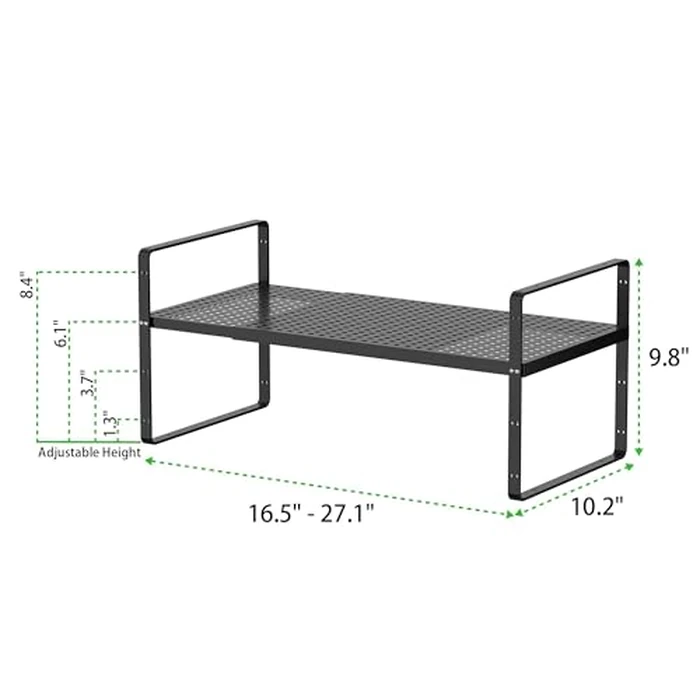 Expandable Cabinet Storage Shelf Stackable Organizer Rack for Kitchen Bathroom Pantry Spice Cupboard Coffee Countertop Home Office Desk Heavy Duty Nonslip Black Large 2 PACK by SUZLON - Image 2