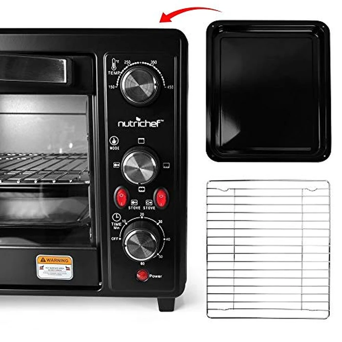 Updated Premium Version Multifunction Grill Oven, Dual Hot Plate, Toaster Oven w/Rotisserie, Grill/Griddle Top, Countertop Convection Oven, w/Wire Grill Rack, Baking Tray, Skewers, Tray Handles by Nutrichef - Image 4