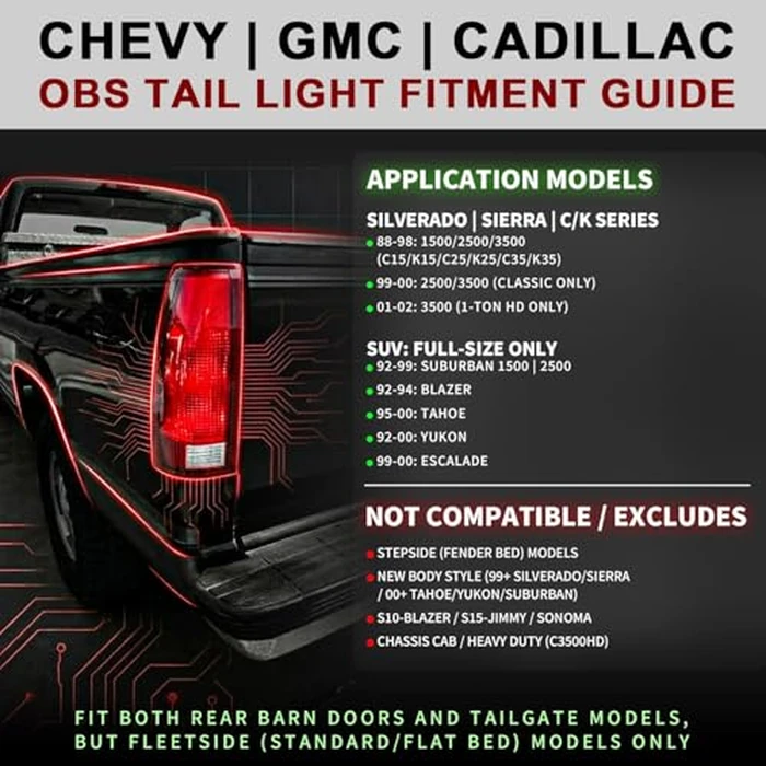 AmeriLite for 1988-1999 Chevy GMC C/K Truck Blazer Fullsize Tahoe Suburban Yukon Escalade C-Type LED Tube Dark Black Tail Lights Set - Passenger and Driver Side by AmeriLite - Image 3