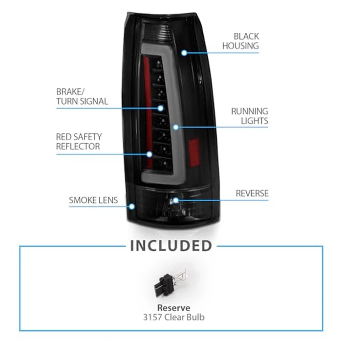 AmeriLite for 1988-1999 Chevy GMC C/K Truck Blazer Fullsize Tahoe Suburban Yukon Escalade C-Type LED Tube Dark Black Tail Lights Set - Passenger and Driver Side by AmeriLite - Image 5