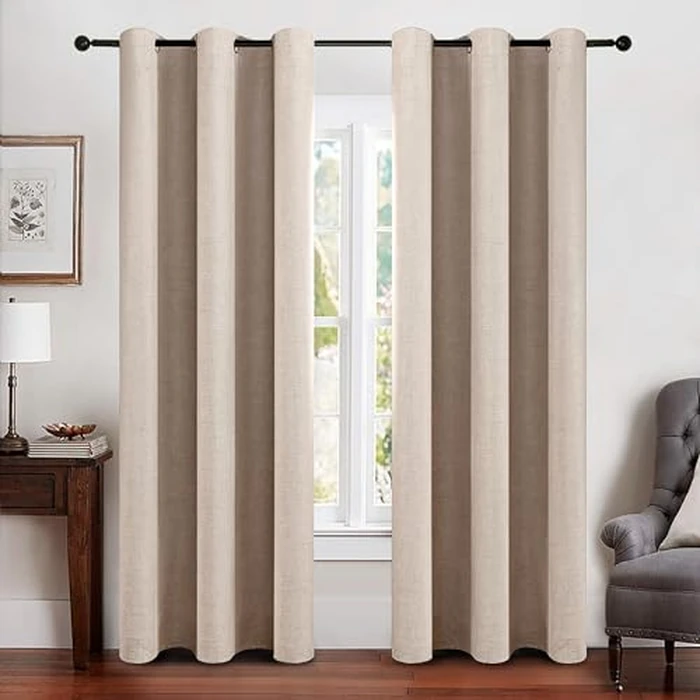 MIULEE 100% Blackout Linen Texture Curtains Soild Thermal Insulated Natural Beige Curtains Grommet Room Darkening Curtains & Drapes for Living Room Bedroom Nursery 42 x 84 (2 Panels) by MIULEE - Image 1