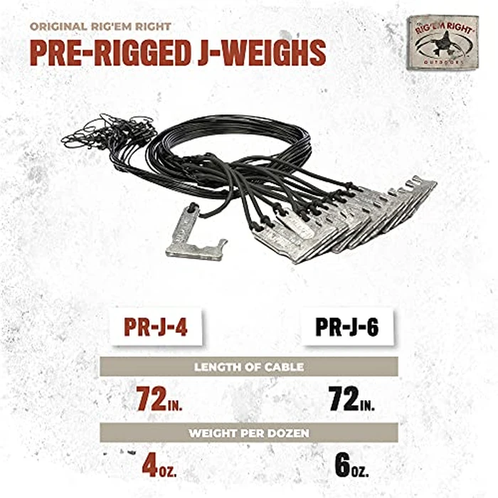 Rig'Em Right Waterfowl Pre-Rigged Duck Hunting J-Weights on 72 Inch Monofilament Mainline with Crimps, Bungee Cord and Decoy Rigging Swivels (4-oz Weights) by Rig Em Right - Image 4