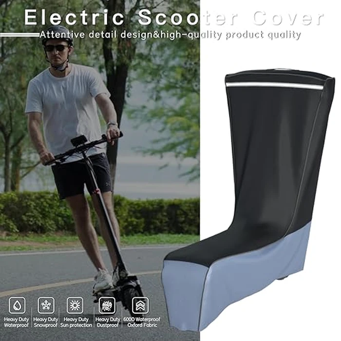 Electric Scooter Cover (300W-3000W) - All Season Universal Fit, Better Fit Design,Heavy Duty Oxford Fabric,Dustproof Windproof Protection, (Black Grey)(54X28X52) by MD34 - Image 3