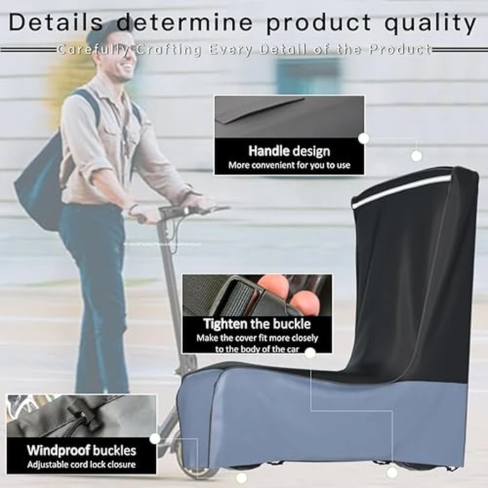 Electric Scooter Cover (300W-3000W) - All Season Universal Fit, Better Fit Design,Heavy Duty Oxford Fabric,Dustproof Windproof Protection, (Black Grey)(54X28X52) by MD34 - Image 7