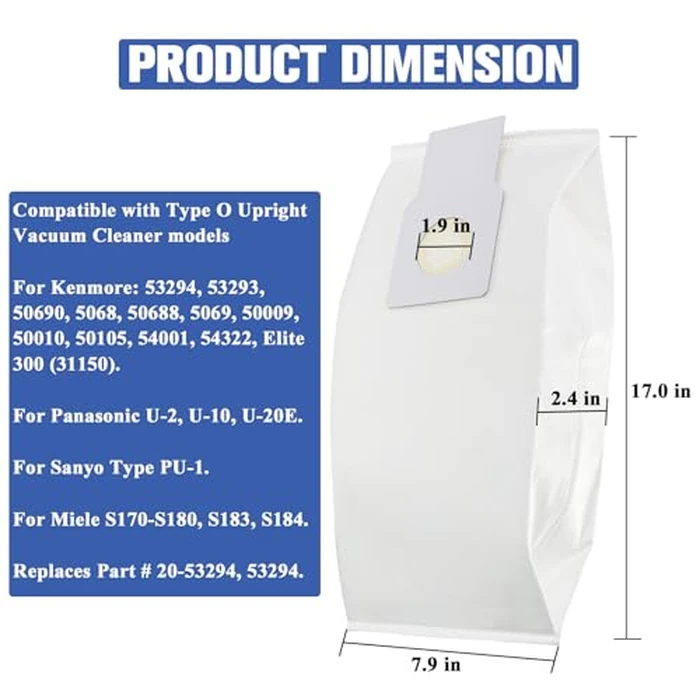 53294 Type O HEPA Cloth Vacuum Bags Replacement for Kenmore Upright Vacuum Cleaners, 12 Pack by Funmit - Image 2