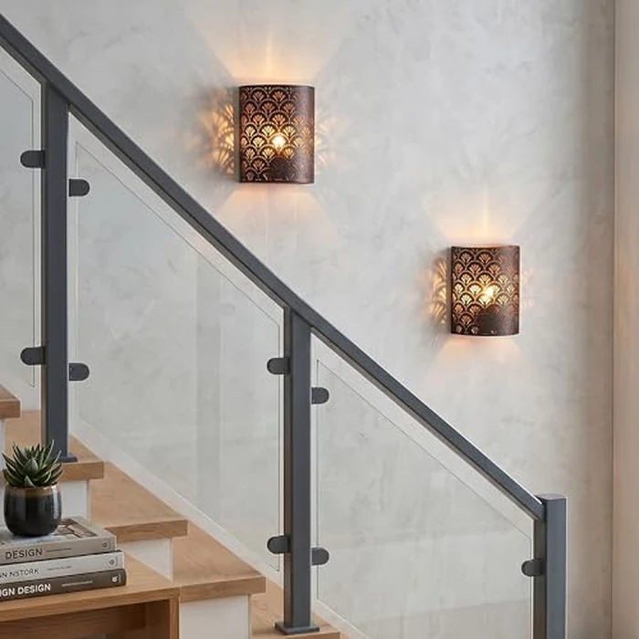 JHY DESIGN Set of 2 8''H Battery Powered Lamp Vintage Wall Mount Lamp Metal Wall Sconce Lighting with LED Edison Style Bulb and 6-Hours Timer Wall Decor for Bedroom Living Room Hallway(Flabellum) by JHY DESIGN - Image 6