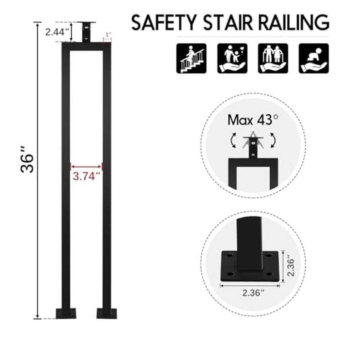 4 Pack U Shape 36" Stair Balusters with Adjustable Top Bracket for Staircase Interior, Baluster for Stair Handrail Indoor Steps by LukLoy by LukLoy - Image 2
