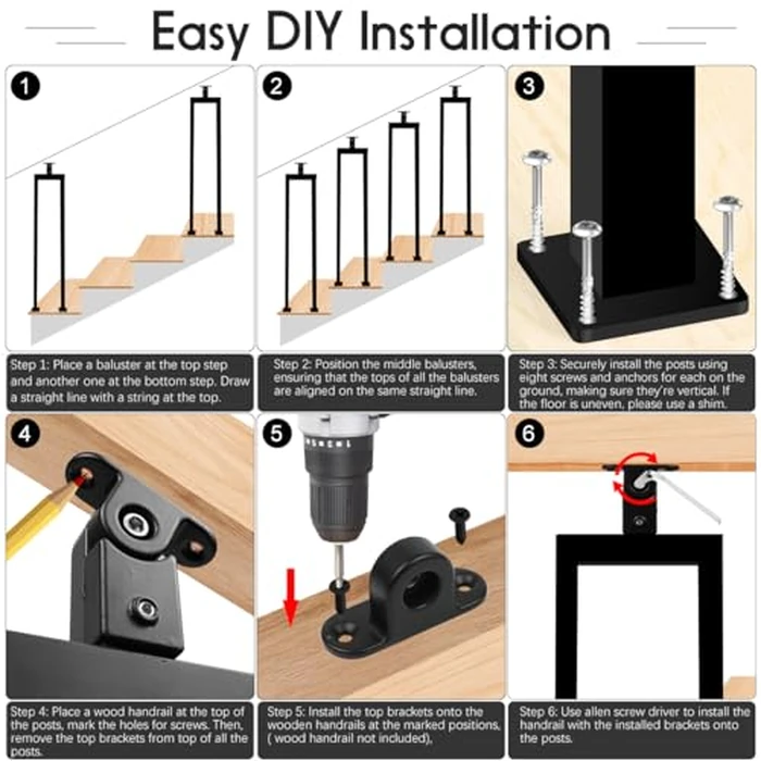 4 Pack U Shape 36" Stair Balusters with Adjustable Top Bracket for Staircase Interior, Baluster for Stair Handrail Indoor Steps by LukLoy by LukLoy - Image 3