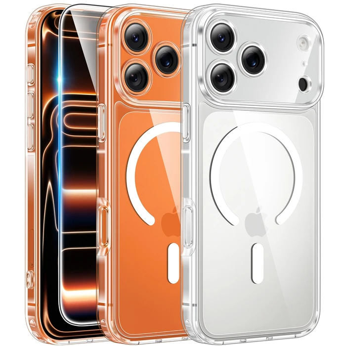 FNTCASE for iPhone 17 Pro-Max Case: Clear Magnetic Phone Cases with Screen Protector Compatible with Magsafe Slim Anti Yellowing Rugged Shockproof Protective Transparent Cell Cover (A-Clear Magnetic) by FNTCASE - Used - Acceptable condition