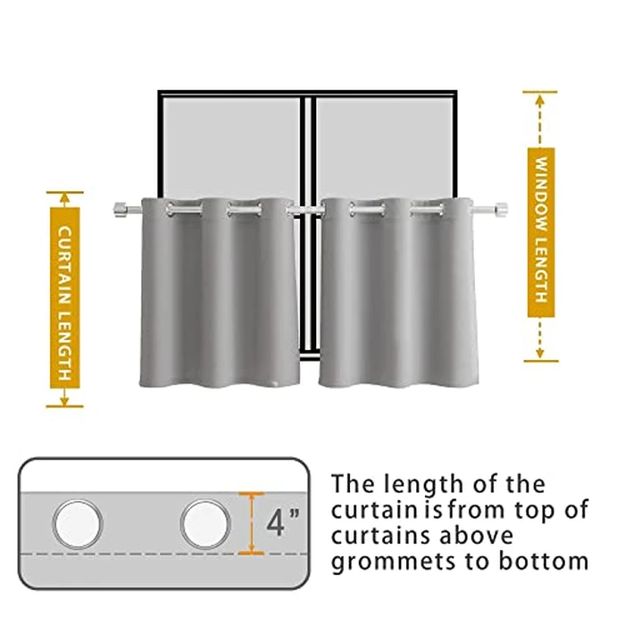 Greyish White Tier Curtains 24 inches Room Darkening Kitchen Tiers Thermal Insulated Small Short Bathroom Half Window Treatment Set 2 Panels Grommet Top 34"x24" by LKTCOBTAC - Image 7