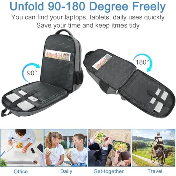 MATEIN Laptop Backpack with Lunch Box, 18 Inch Gray Mens Work Backpack for Office Commute College, Personal Item Insulated Lunch Work Bag for Traveling, Heavy Duty Travel Back Pack with Luggage Strap by MATEIN - Image 5