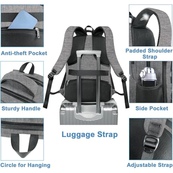 MATEIN Laptop Backpack with Lunch Box, 18 Inch Gray Mens Work Backpack for Office Commute College, Personal Item Insulated Lunch Work Bag for Traveling, Heavy Duty Travel Back Pack with Luggage Strap by MATEIN - Image 6