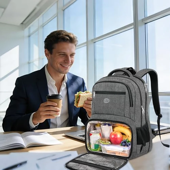 MATEIN Laptop Backpack with Lunch Box, 18 Inch Gray Mens Work Backpack for Office Commute College, Personal Item Insulated Lunch Work Bag for Traveling, Heavy Duty Travel Back Pack with Luggage Strap by MATEIN - Image 8