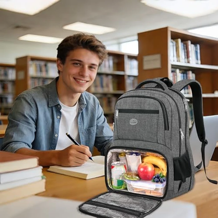 MATEIN Laptop Backpack with Lunch Box, 18 Inch Gray Mens Work Backpack for Office Commute College, Personal Item Insulated Lunch Work Bag for Traveling, Heavy Duty Travel Back Pack with Luggage Strap by MATEIN - Image 9