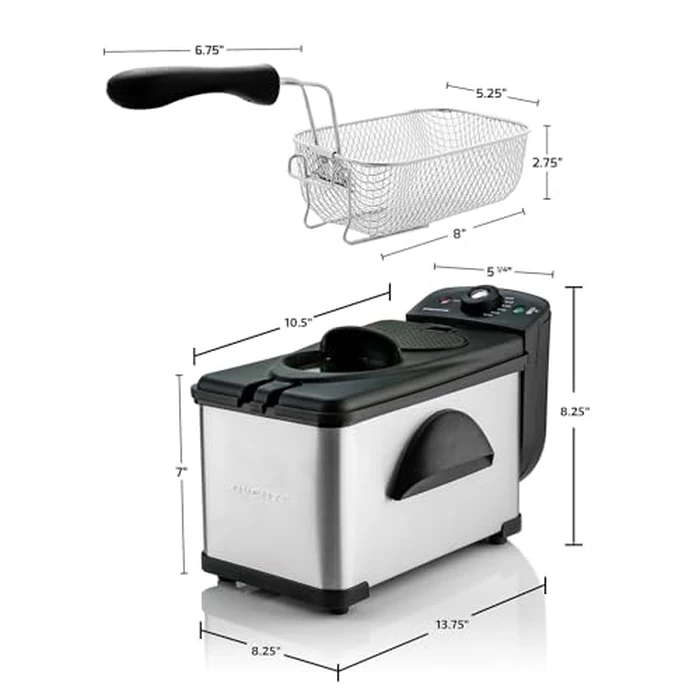OVENTE Electric Deep Fryer 2 Liter Capacity, 1500 Watt Lid with Viewing Window and Odor Filter, Adjustable Temperature, Removable Frying Basket and Easy to Clean Stainless Steel Body, Silver FDM2201BR by OVENTE - Image 6