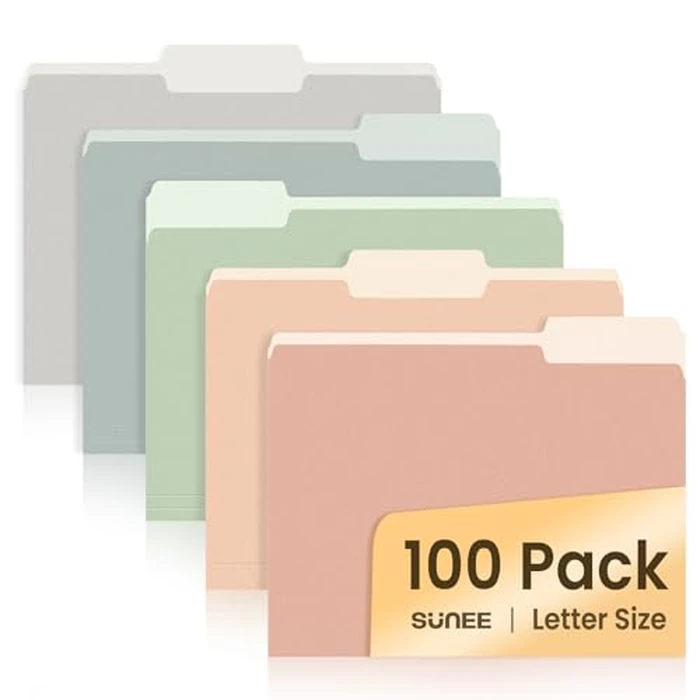 SUNEE File Folders Letter Size Pastel Colors, 100 Pack Manilla Folders 8.5 x 11 1/3-Cut Tabs, Colored File Folders Office Home School for Documents Files Paper by SUNEE - Used - Acceptable condition