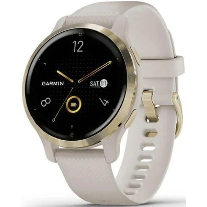 Garmin Venu 2S Smartwatch - 27.9mm - Light Gold Fiber-reinforced Polymer Case with Light Sand Silicone Strap by Garmin - Image 2