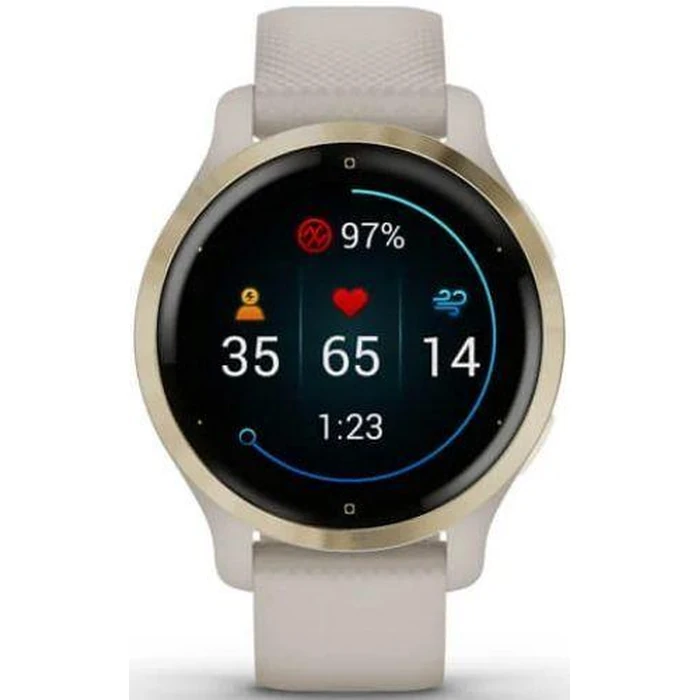 Garmin Venu 2S Smartwatch - 27.9mm - Light Gold Fiber-reinforced Polymer Case with Light Sand Silicone Strap by Garmin - Image 1