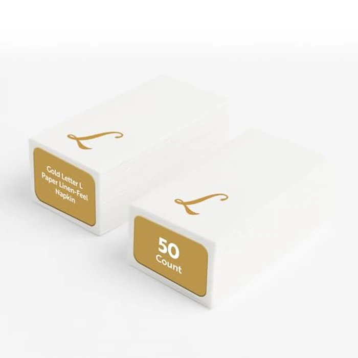 Luxenap 15.8 X 7.9 Inch Linen-Feel Guest Towels, 50 Lettered Hand Towels - Gold Letter 'L', Cursive Font, White Paper Dinner Napkins, airlaid, For Restrooms And Tables - Restaurantware by Restaurantware - Used - Like New condition - US$11.20