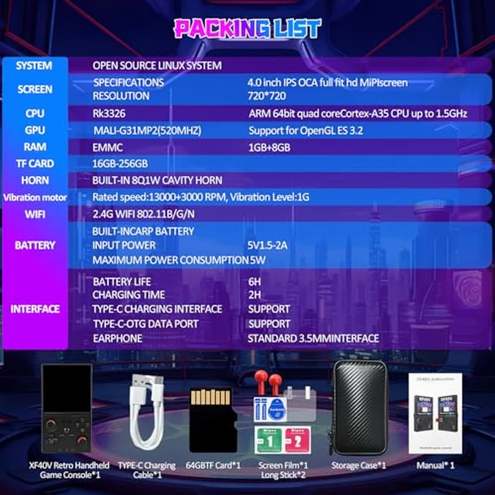 UYTGXEN XF40V Retro Handheld Game Console with 2*Detachable Long Joysticks, 4.0-Inch HD IPS Screen Retro Gaming Console, Preloaded Classic Games with Multiple Emulator, Pocket Video Gaming by UYTGXEN - Image 9