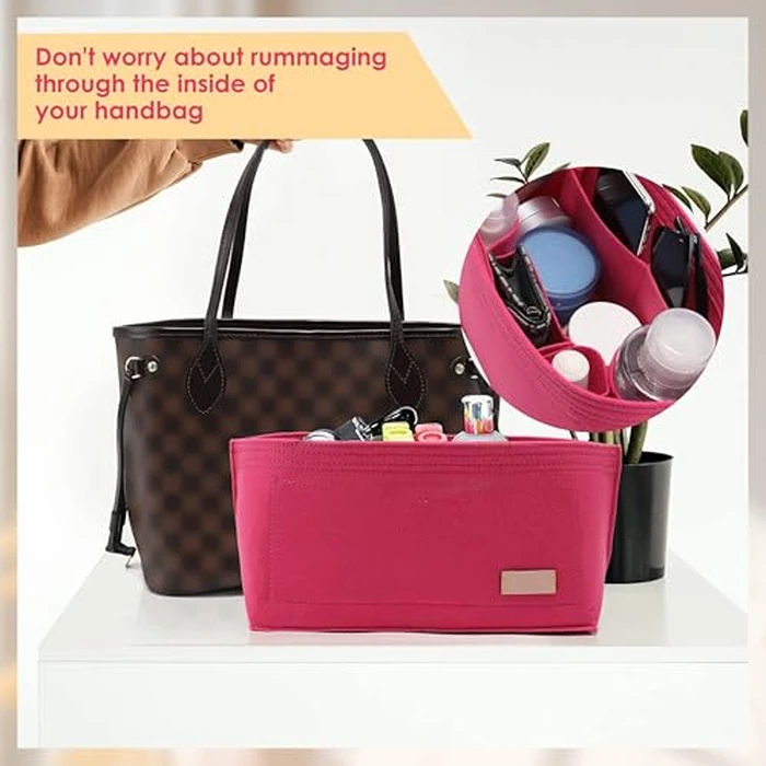 OAikor Purse Organizer Insert with Base Shaper Compatible with neverfull MM, Speedy 30 and More,Bag Organizer Insert for Luxury Tote Bags,L/Rose by OAikor - Image 4