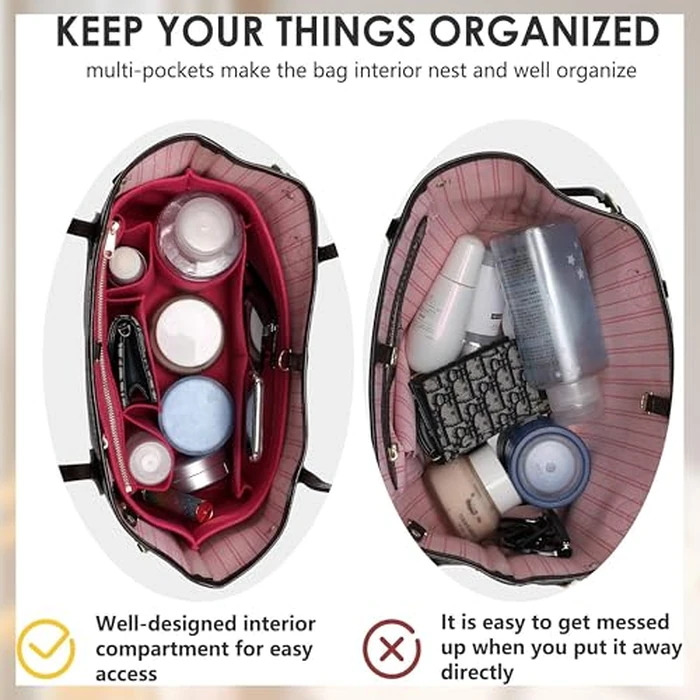 OAikor Purse Organizer Insert with Base Shaper Compatible with neverfull MM, Speedy 30 and More,Bag Organizer Insert for Luxury Tote Bags,L/Rose by OAikor - Image 5