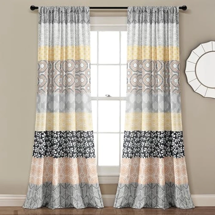 Lush Decor Bohemian Stripe Window Curtain Panels, Pair 52" W x 84" L Yellow & Gray - Light Filtering Curtains for Bedroom - Boho Curtains - Maximalist Decor by Lush Decor - Used - Like New condition - CA$15.69