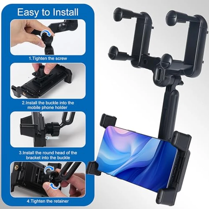 Kelofam Rear View Mirror Phone Holder, Multifunctional 360 degreesRotatable and Retractable，Suitable for iPhone15 14 iPhone13promax,iPad,Samsung Z Fold 5 4, All Smartphones by kelofam - Image 3