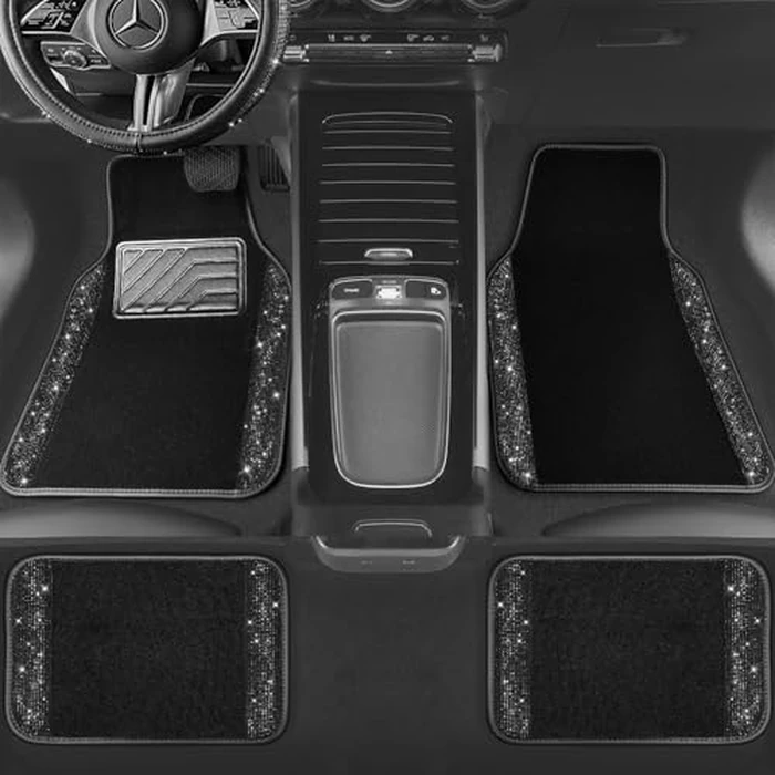 CAR PASS Bling Diamond Car Floor Mats, Sparkling Crystal Shining Glitter Rhinestone Carpet, Anti-Slip PVC Heel Pad Waterproof Universal for Automotive SUV,Sedan,Van,4pcs Girl Women Men Black Diamond by CAR PASS - Image 4