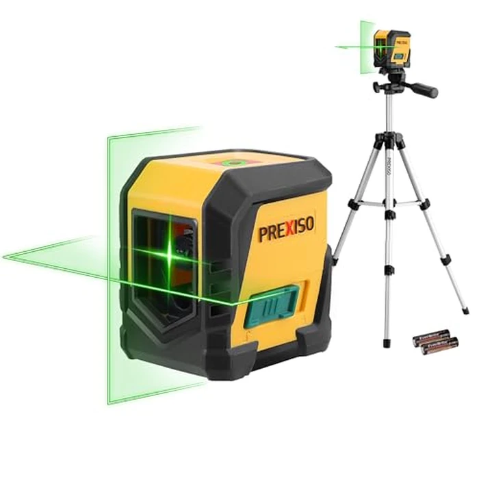 PREXISO Laser Level with Tripod, 65Ft Self Leveling Cross Line Laser Level, Green Line leveler Tool for Hanging Pictures, Home Renovation with LED Indicator & 2 AA Batteries (31-1/2 inch Tripod) by Prexiso - Used - Acceptable condition - US$31.66