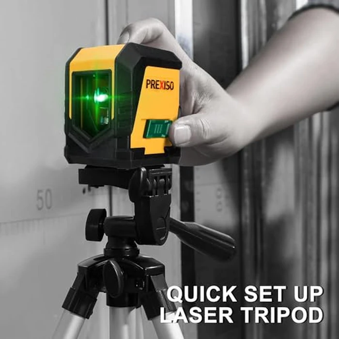 PREXISO Laser Level with Tripod, 65Ft Self Leveling Cross Line Laser Level, Green Line leveler Tool for Hanging Pictures, Home Renovation with LED Indicator & 2 AA Batteries (31-1/2 inch Tripod) by Prexiso - Image 4