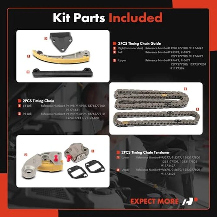 A-Premium 7PCS Engine Timing Chain Kit W/Tensioner & Guide Compatible with Suzuki & Chevrolet - SX4 2007-2009, Aerio 2002-2007, Esteem 1999-2002, Sidekick, Vitara, Tracker - L4 1.8L 2.0L 2.3L by A-premium - Image 2