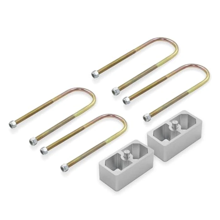 QGHAUC Universal Leaf Spring Lowering Block Kit, 2 Inch, 2-1/2" Wide, 5" Long, Zinc-Plated U-Bolts, Premium Steel Construction for Long-Lasting Finish by QGHAUC - Used - Very Good condition